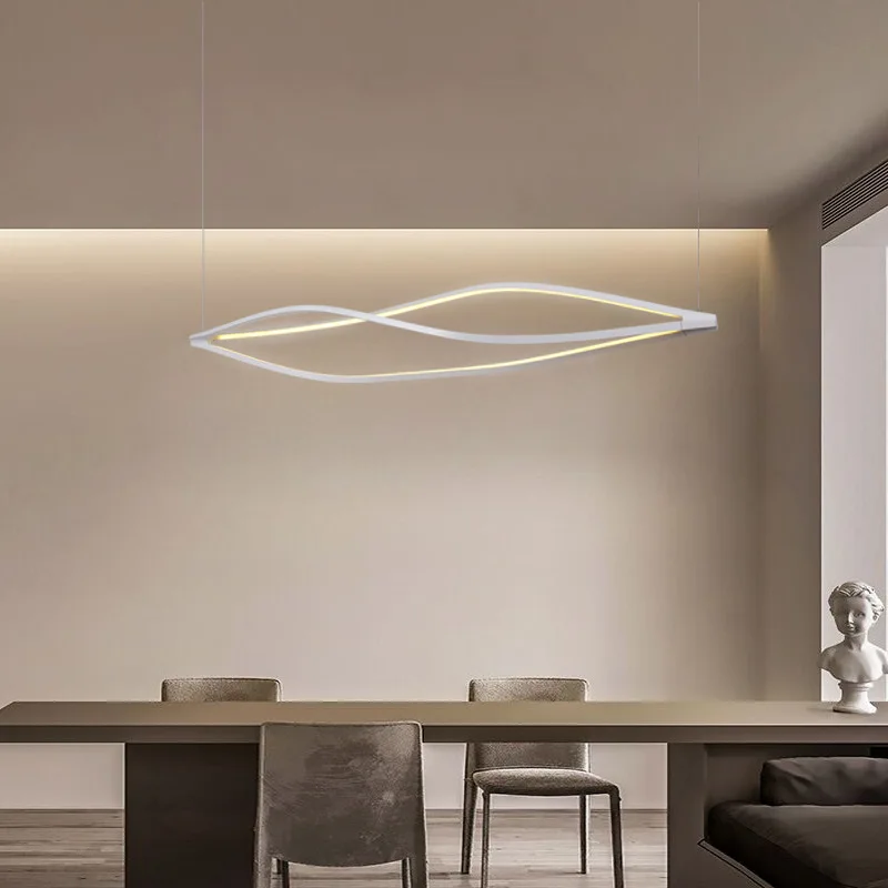 SANDYHA nordique longue bande salle à manger lustre créatif vague Style Art lampara De Techo Led Para Sala étude barre suspension - Image 3