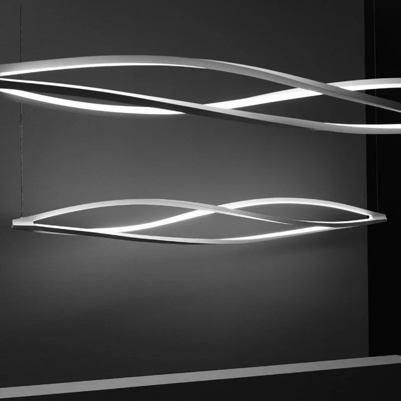 SANDYHA nordique longue bande salle à manger lustre créatif vague Style Art lampara De Techo Led Para Sala étude barre suspension - Image 4