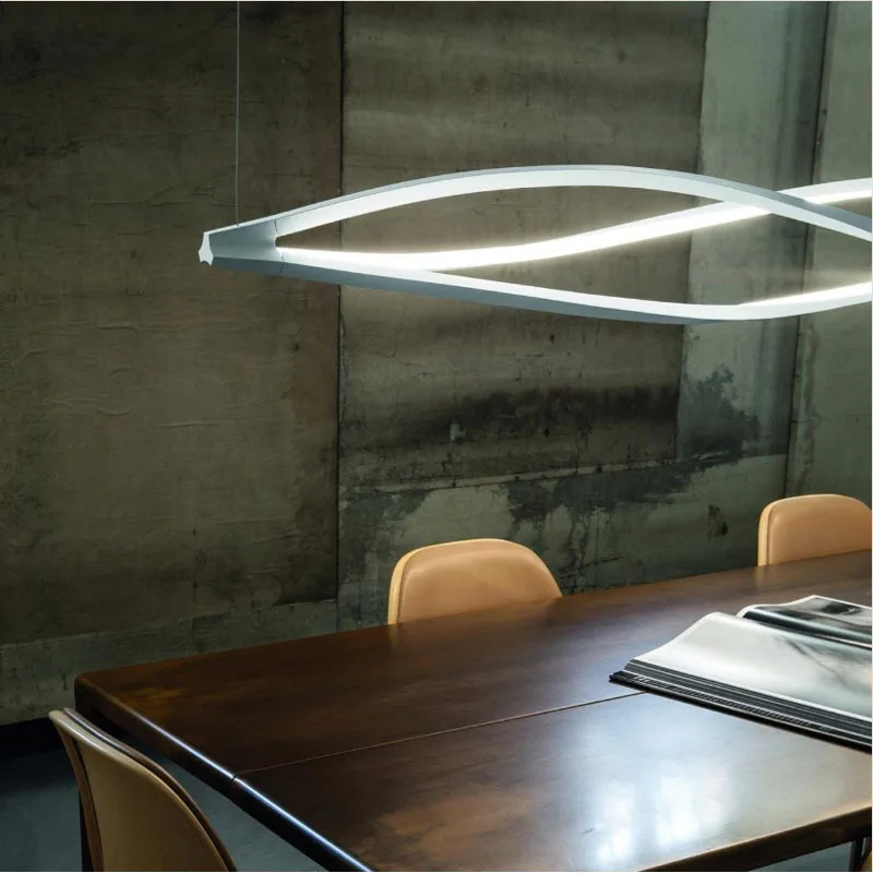 SANDYHA nordique longue bande salle à manger lustre créatif vague Style Art lampara De Techo Led Para Sala étude barre suspension - Image 5