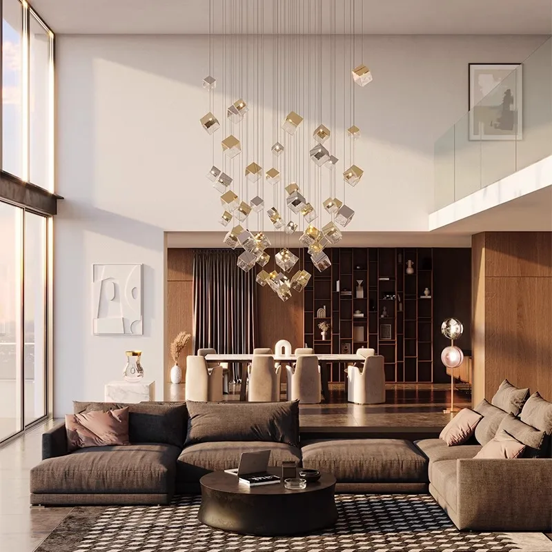 Scandinavia Magic Square Chandelier Crystal Box Pendant Lamp Ceiling Suspension Hanging Light for Loft Staircase Living Room - Image 4