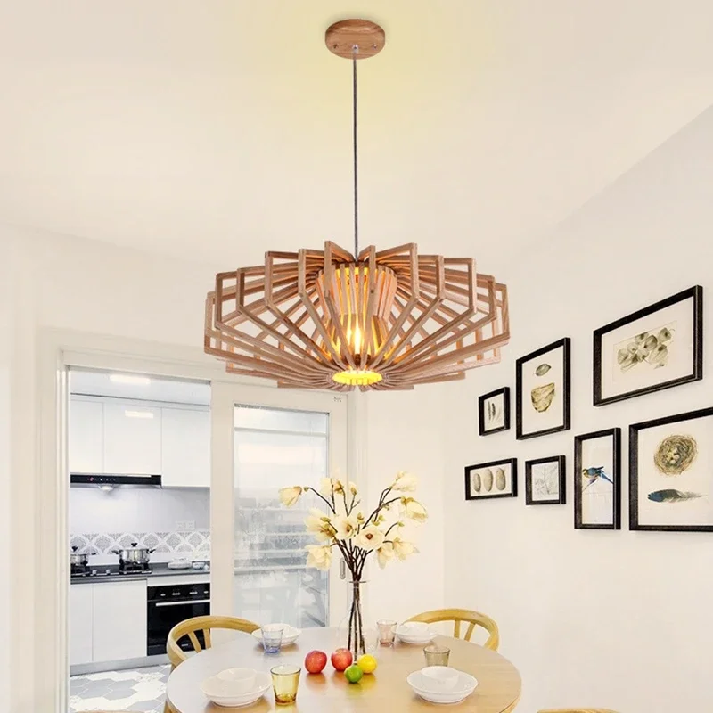 Simple Nordic solid wood chandelier warm bedroom lamp restaurant creative personalized wooden Chandelier