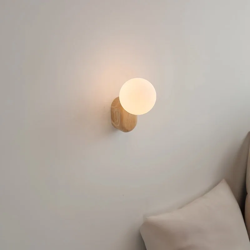 Spherical Glass Walnut Wood, Modern Wabi-Sabi Minimalist Style, Wall Sconce Light for Living Room, Dining Room, Bedroom, Study - Image 2