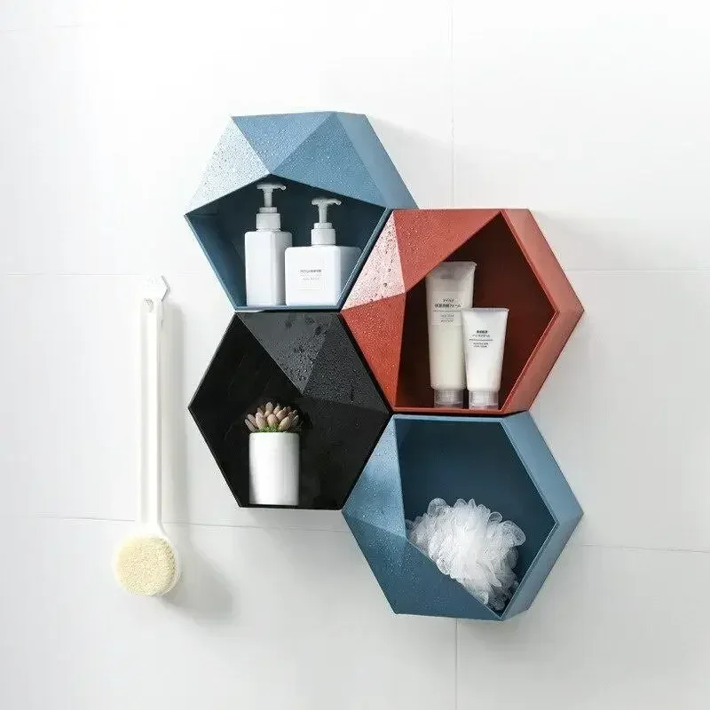 support mural en bois hexagonal pour livres et décorations - Image 3