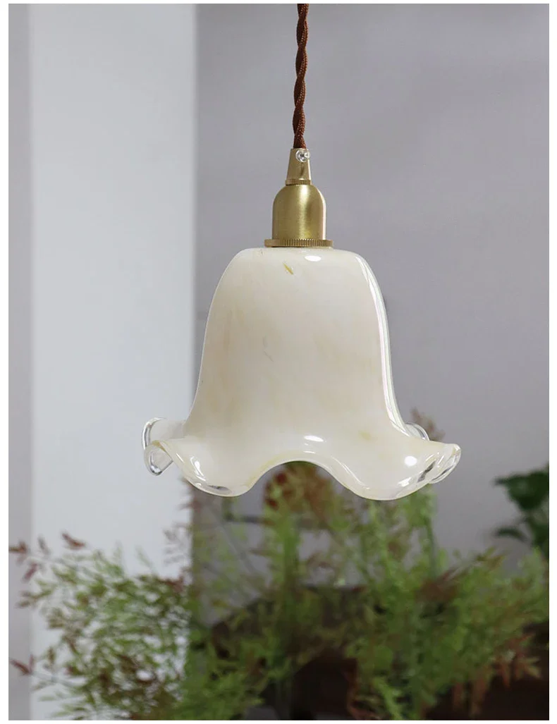 suspension à led rétro fleurs en laiton et verre créatif minimaliste - Image 3