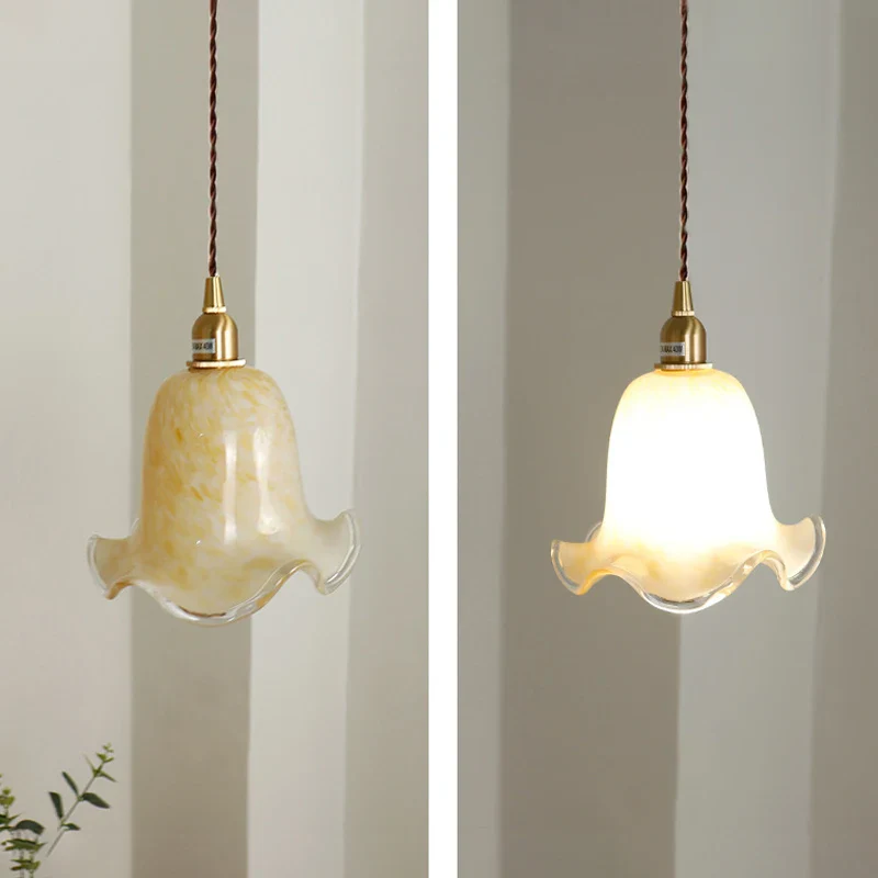 suspension à led rétro fleurs en laiton et verre créatif minimaliste - Image 4