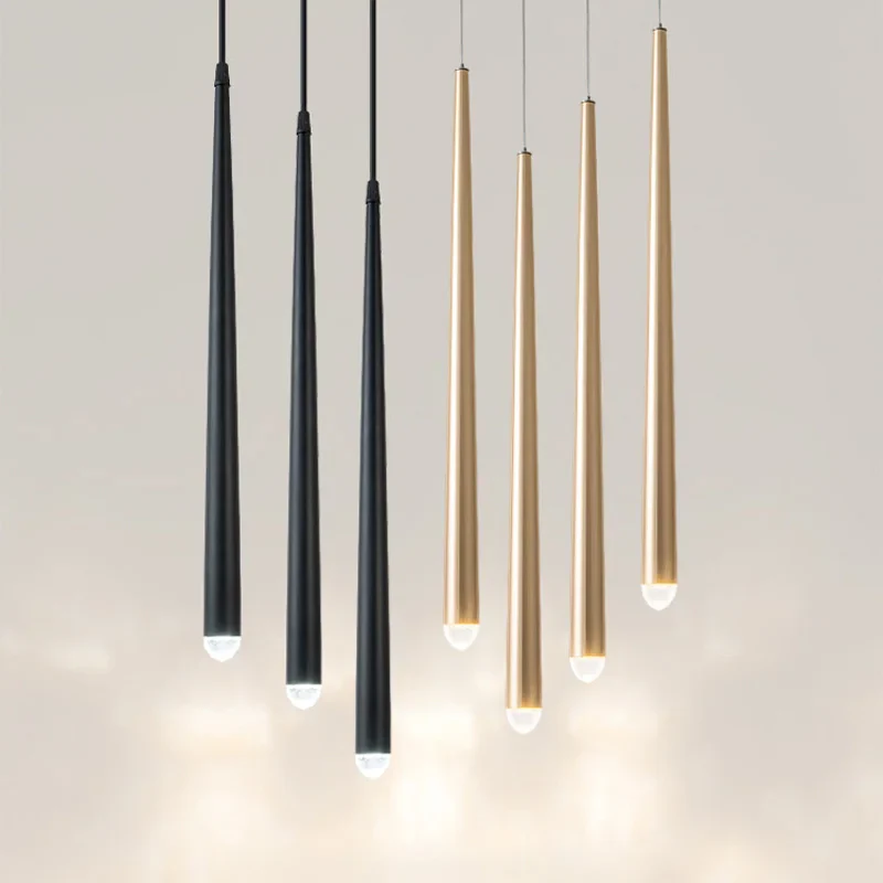 suspension conique en tube long en acrylique et cuivre pour bar et magasin