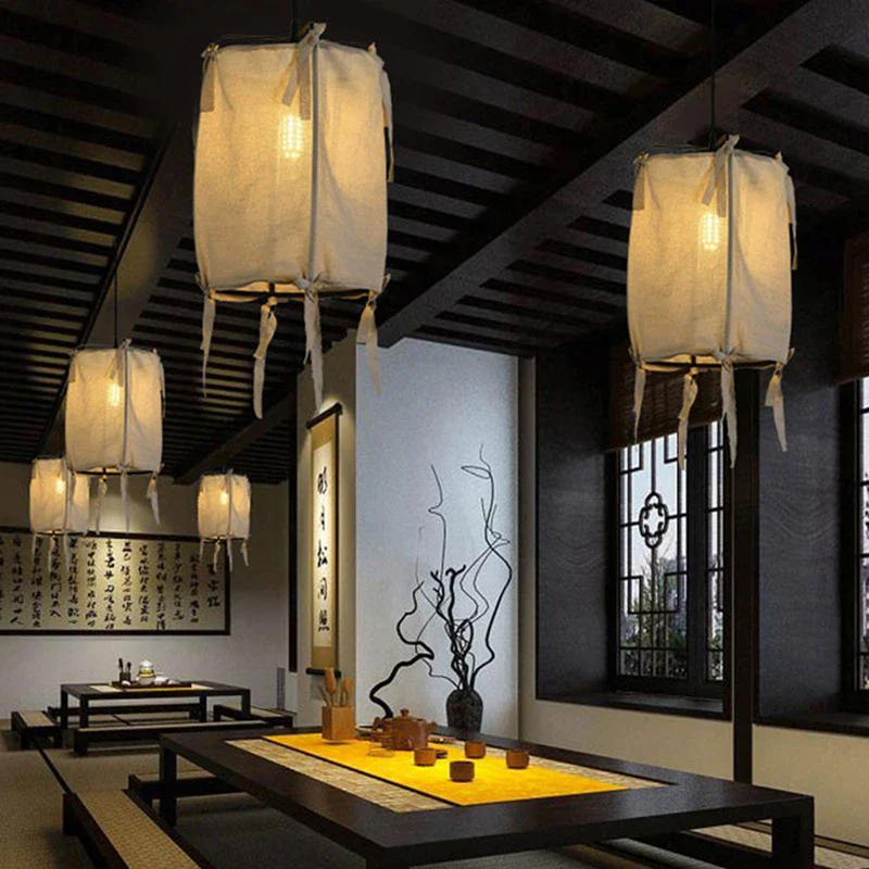 suspension en fer et lin style japonais pour décoration intérieure - Image 3