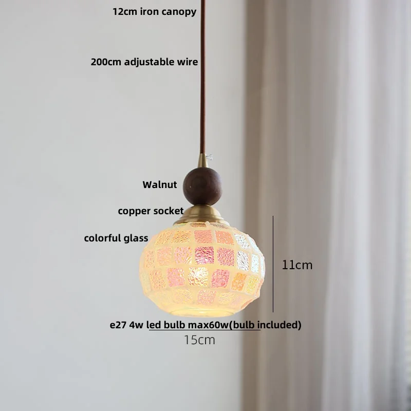 suspension en verre coloré avec fil de bois réglable moderne - Image 8