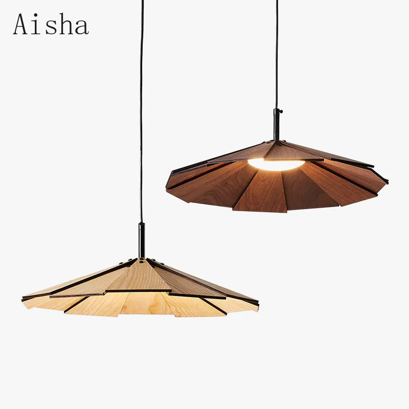 suspension japonaise wabi-sabi en noyer fait main pour restaurant et café - Image 3