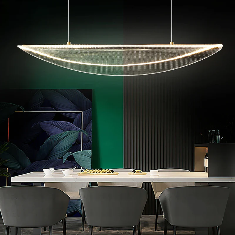 suspension moderne en fer incurvé avec éclairage led créatif