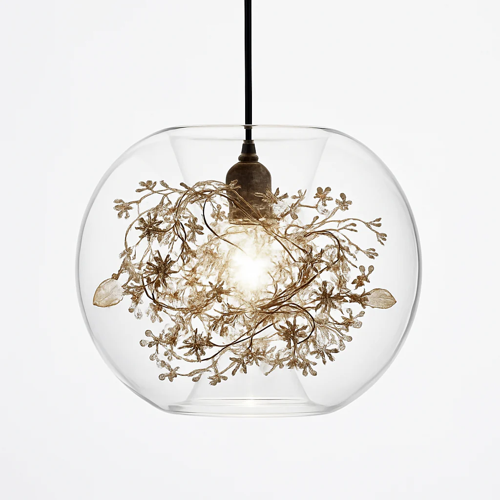 suspension moderne en verre et métal design avec fleur - Image 5