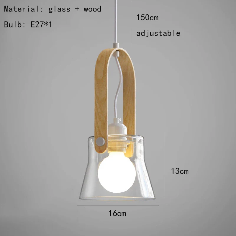 suspension moderne en verre transparent avec ampoule en bois - Image 7