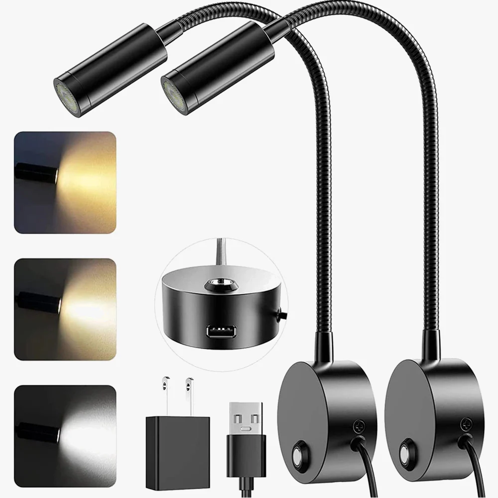 Topoch lampe de lecture LED murale 15 "col de cygne avec Port USB prise tête de lit lampe de nuit 3 couleurs tactile marche/arrêt/gradation - Image 8