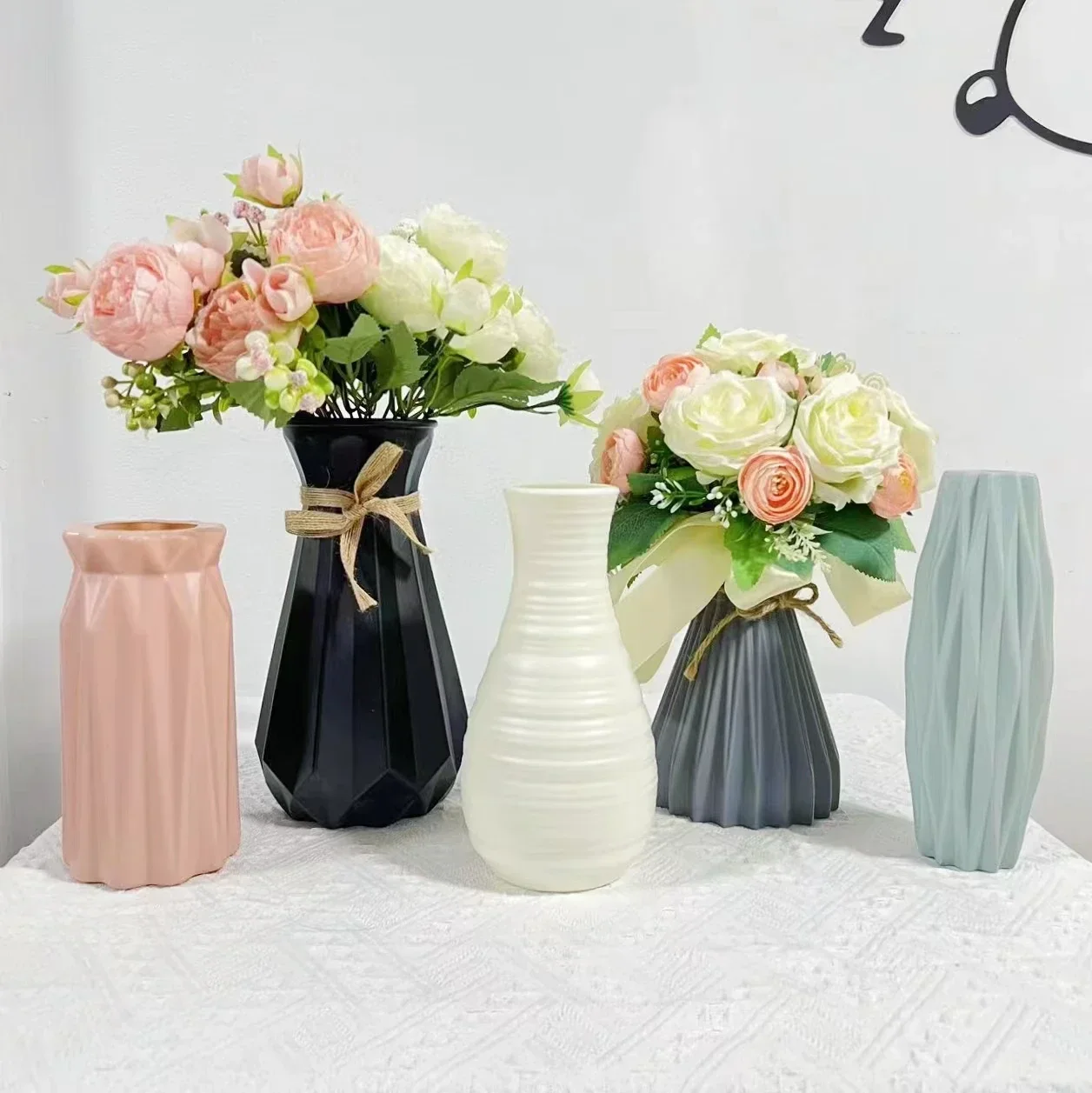 vase à fleurs en plastique style céramique décoration nordique pour maison - Image 3