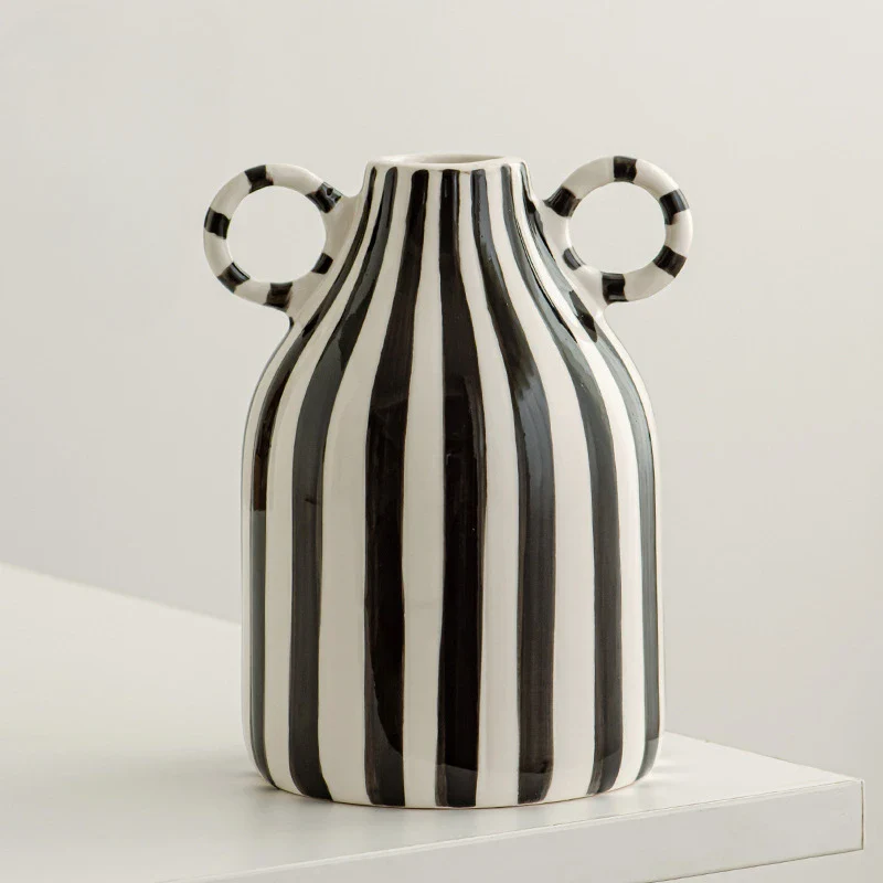 vase céramique rayé visage souriant ambiance mignonne décoratif - Image 10