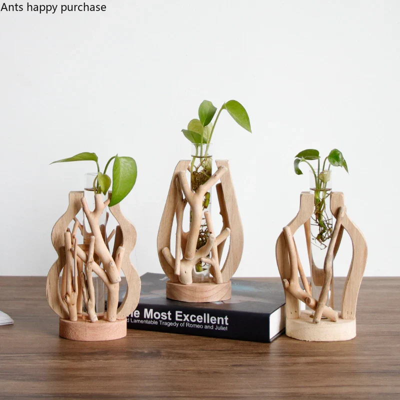 vase en bois massif fait main pour fleurs et décoration créative - Image 2