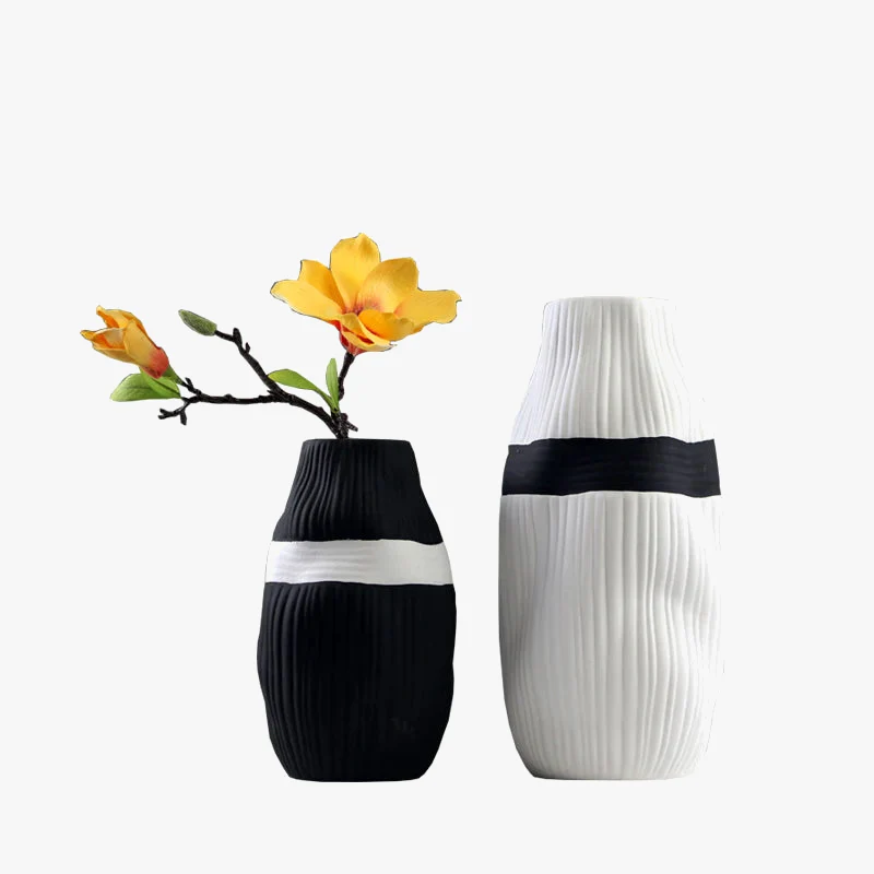 vase en céramique à rayures pour fleurs séchées décoratif - Image 2