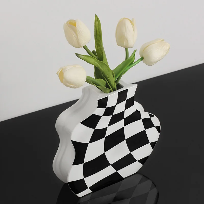vase en céramique damier pour fleurs séchées décoration élégante - Image 4