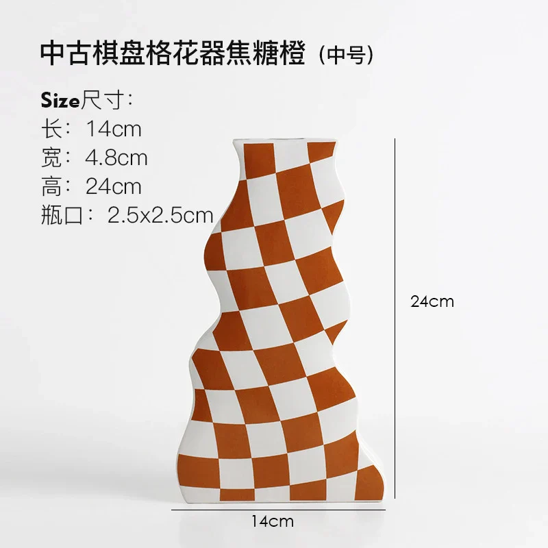 vase en céramique damier pour fleurs séchées décoration élégante - Image 7