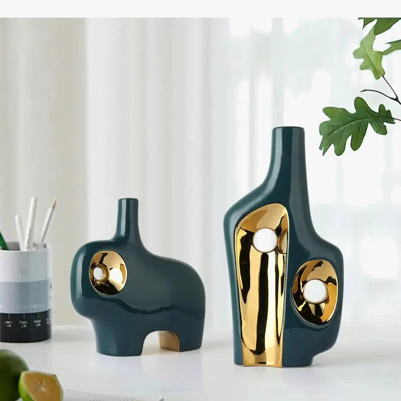 vase en céramique doré fait main pour décoration moderne - Image 2