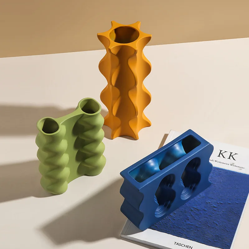 vase en céramique géométrique nordique pour fleurs séchées décoration maison - Image 3