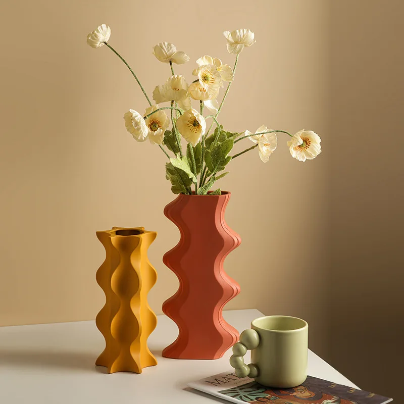 vase en céramique géométrique nordique pour fleurs séchées décoration maison - Image 2