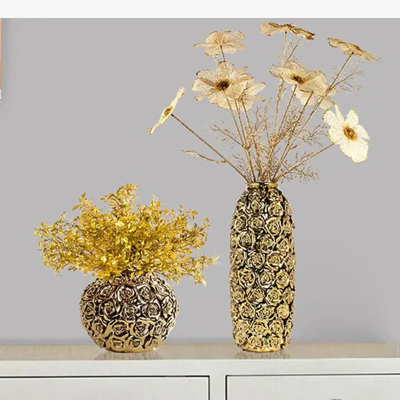 vase en céramique or relief pour roses et décoration moderne
