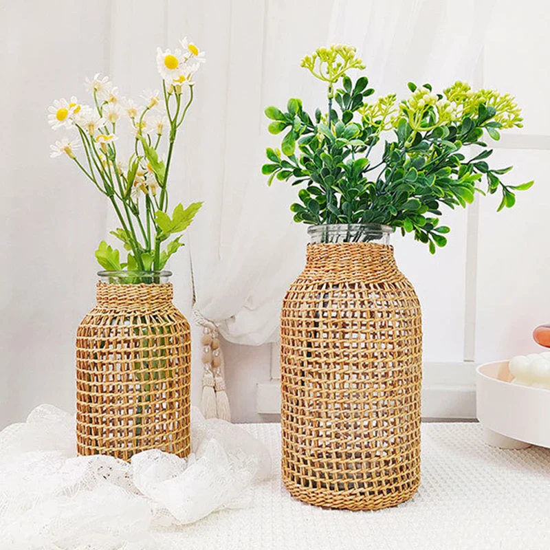 vase en rotin tissé pour fleurs séchées décoration rétro - Image 3