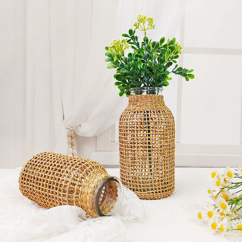 vase en rotin tissé pour fleurs séchées décoration rétro - Image 4