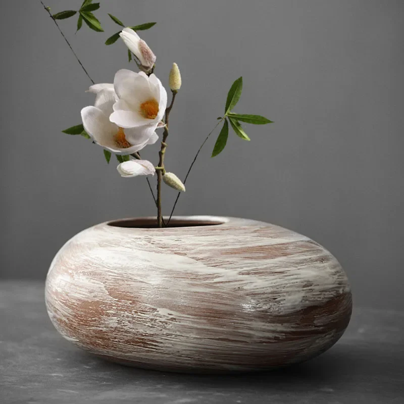 vase en terre cuite japonais imitation pierre vintage pour fleurs - Image 3