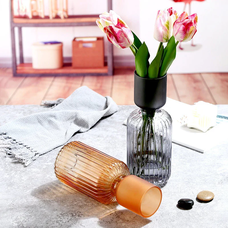 vase en verre dépoli à rayures pour décoration florale et hydroponique - Image 3