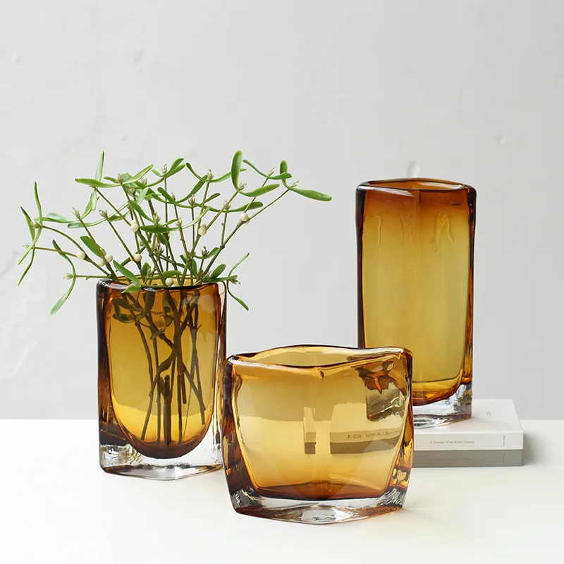 vase en verre émaillé à bouche carrée pour décor floral - Image 2