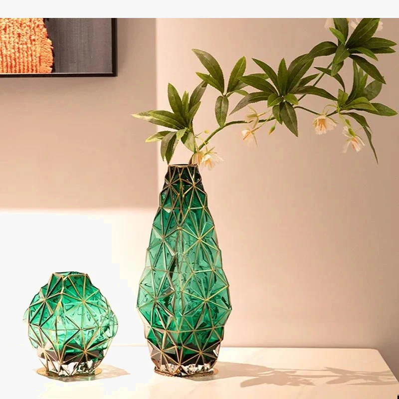 vase en verre rayé plaqué or pour décoration florale élégante - Image 3