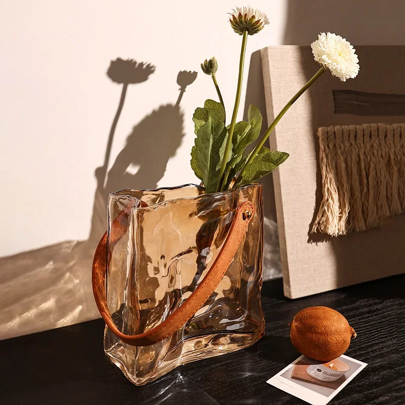 vase en verre style sac à main pour décoration intérieure hydroponique - Image 3