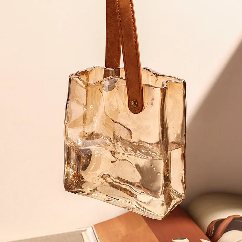 vase en verre style sac à main pour décoration intérieure hydroponique - Image 4