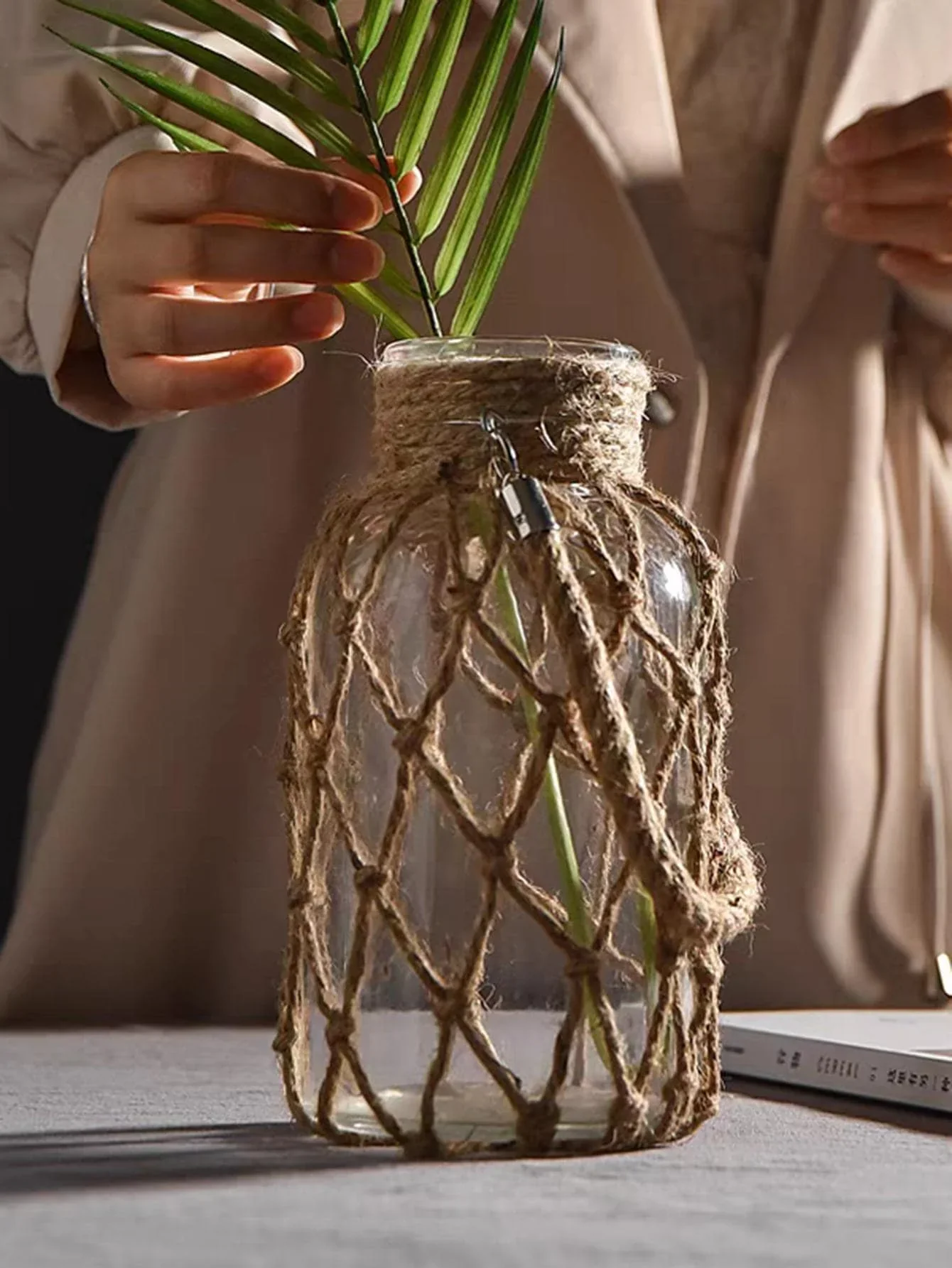 vase en verre tissé à la main décoration bohème pour fleurs sèches - Image 2