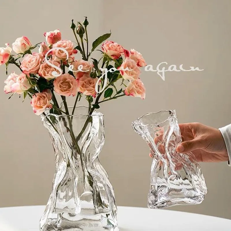 vase en verre transparent irrégulier pour décoration de table - Image 2