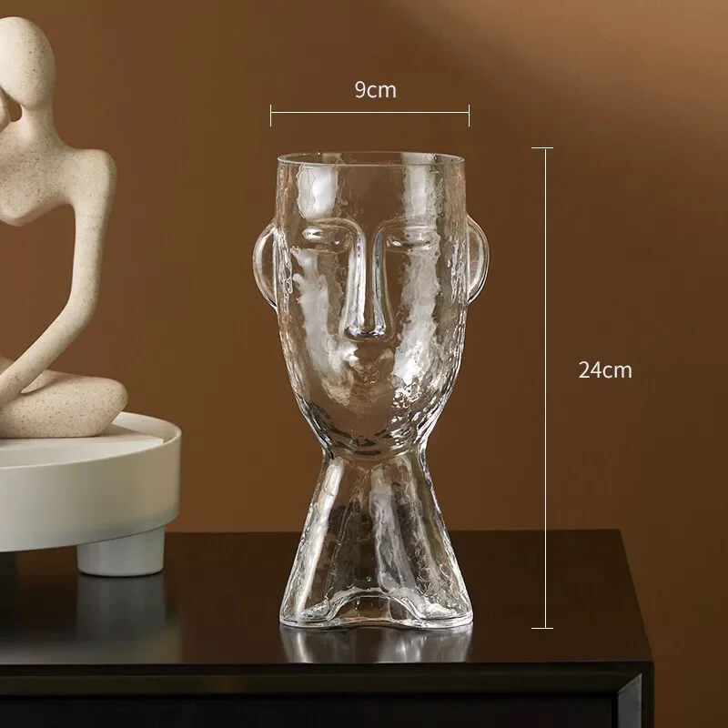 vase en verre visage humain abstrait pour fleurs décoratives modernes - Image 2