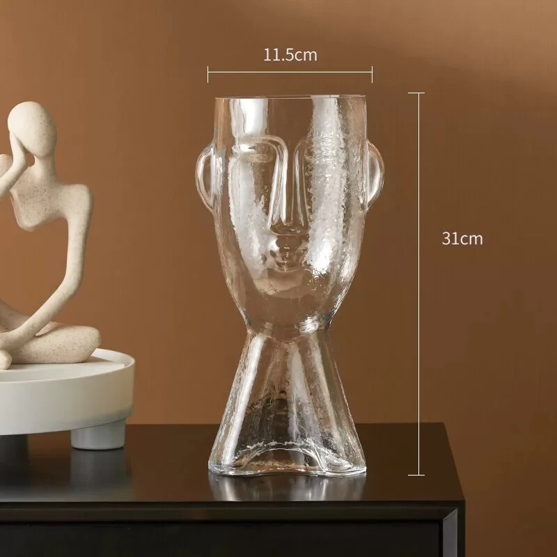 vase en verre visage humain abstrait pour fleurs décoratives modernes - Image 3