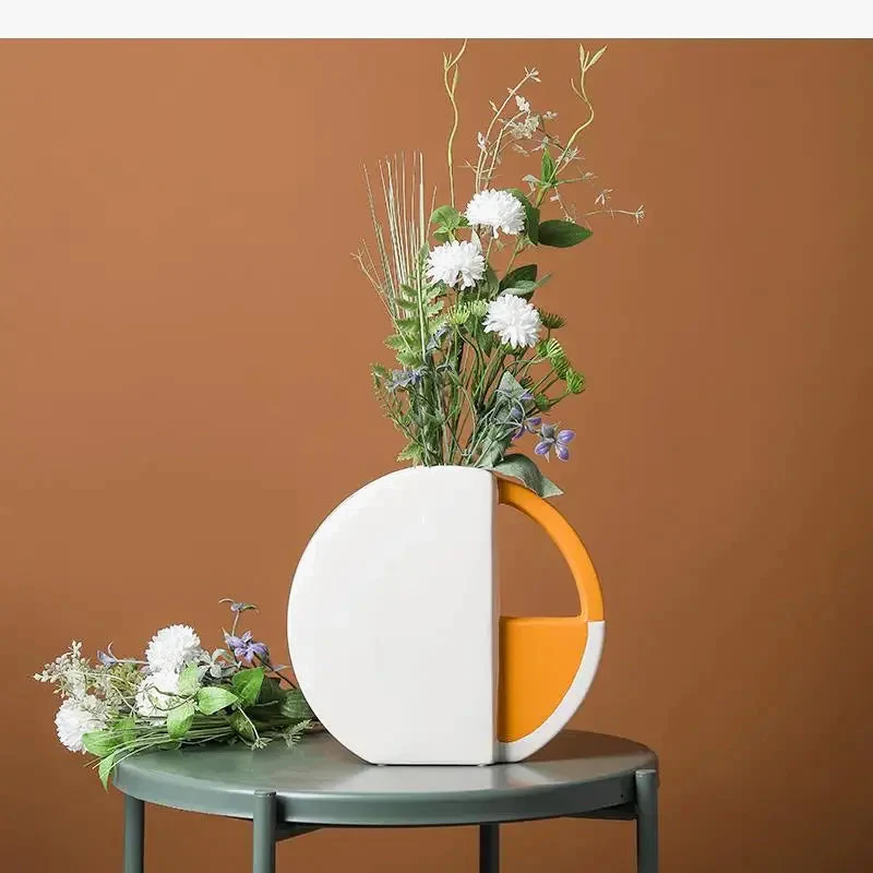 vase rond en céramique décoratif design géométrique moderne pour fleurs - Image 2