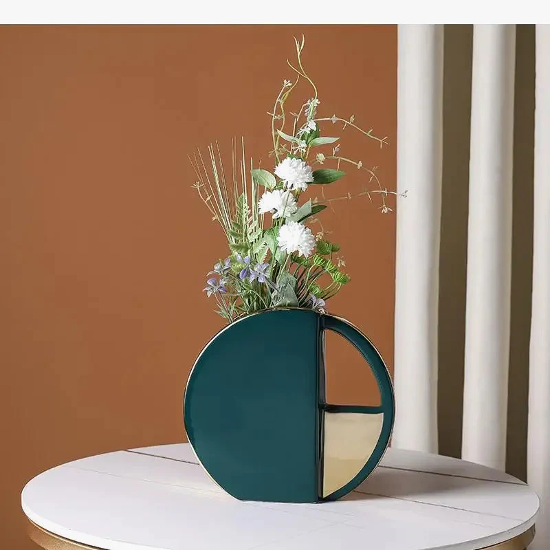 vase rond en céramique décoratif design géométrique moderne pour fleurs - Image 4
