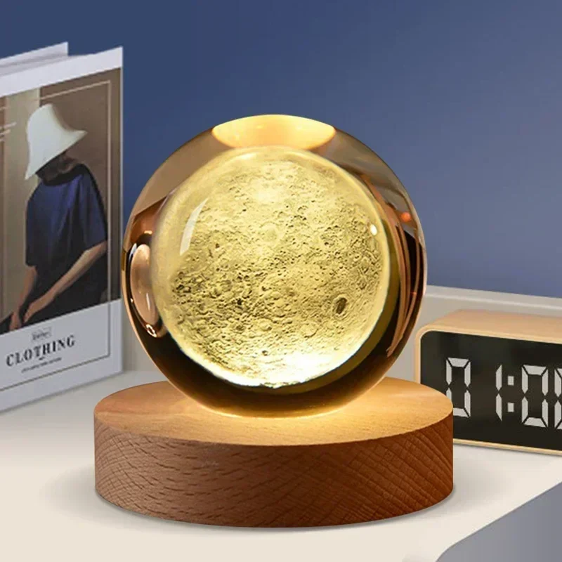 veilleuse 3D en cristal système solaire cadeau décoratif en bois - Image 13