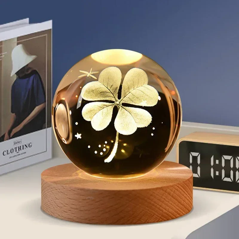 veilleuse 3D en cristal système solaire cadeau décoratif en bois - Image 15