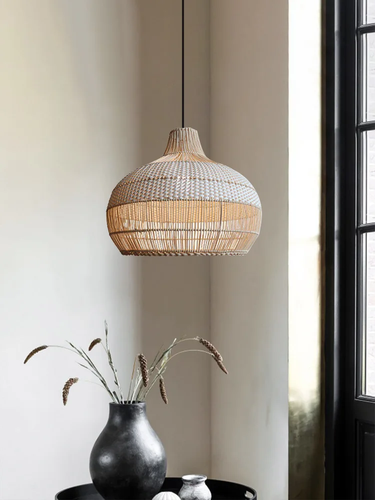 Vigne tissage rétro lustres rural salon de thé salon chambre chez l'habitant tissé à la main suspension LED luminaires lustre - Image 2