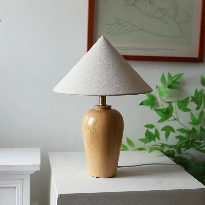 Vintage Table Lamp Desk Light with Wood Stand Fabric Shade - Image 7