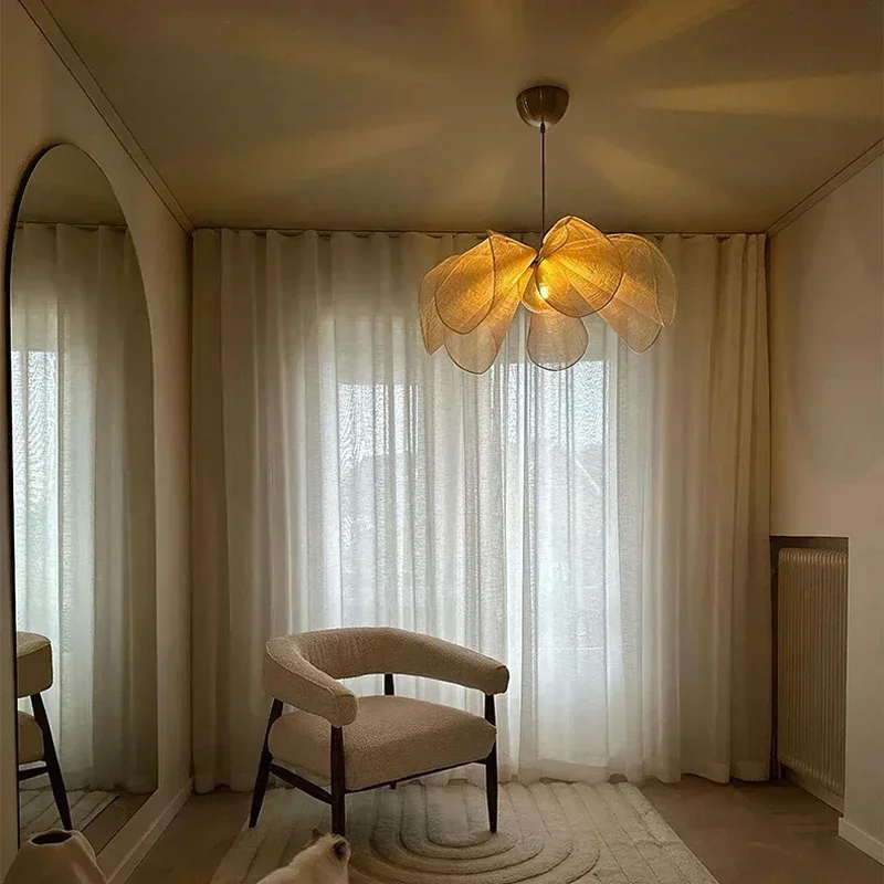 Wabi Sabi Fabric Pendant Light Flower Chandelier Suspension Hanging Light for Living Dining Room - Image 4