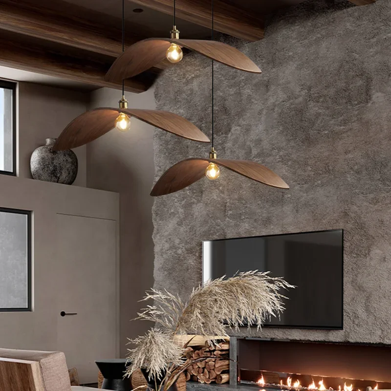 Wabi-sabi plafonnier japon bois Led plafond Lustre salon salon de thé suspension lumières décorations pour la maison cuisine Lustre - Image 5