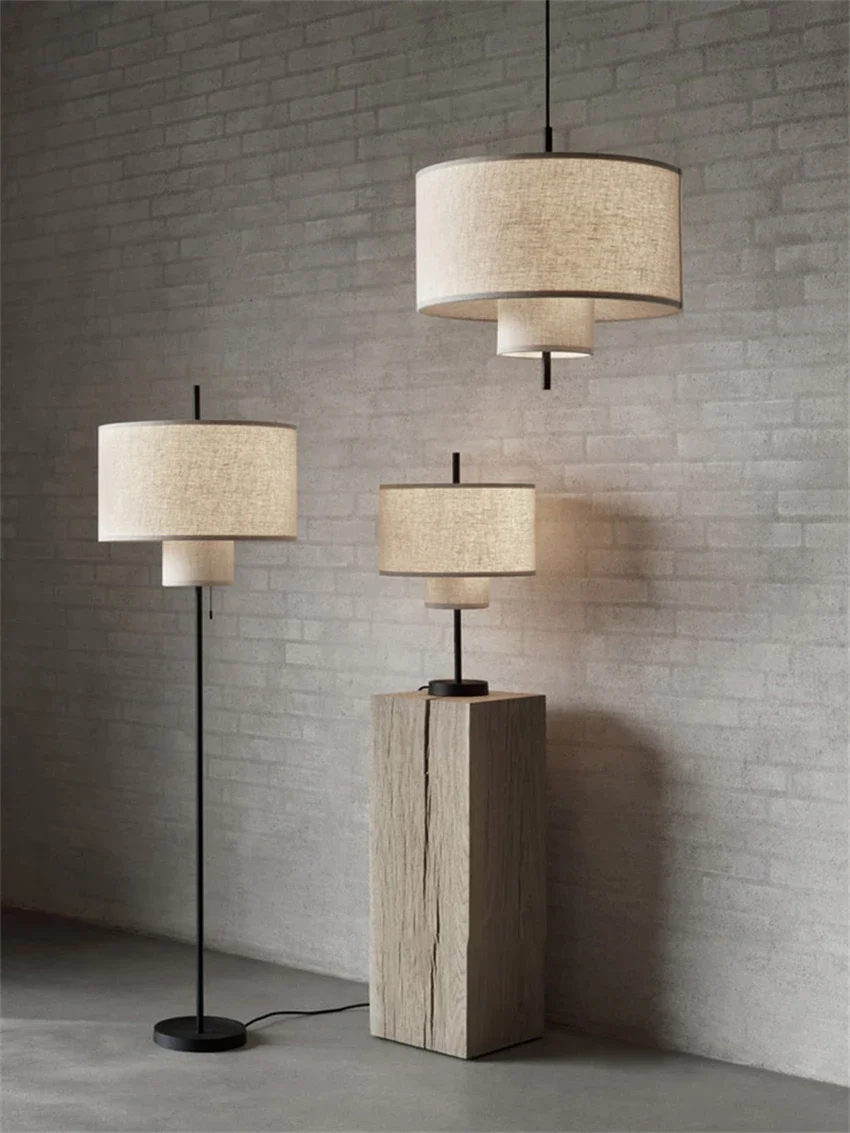 Wabi-sabi tissu beige double tissu lampes suspendues lampe de chambre japonais vintage salon salle Ă manger luminaires suspendus - Image 7