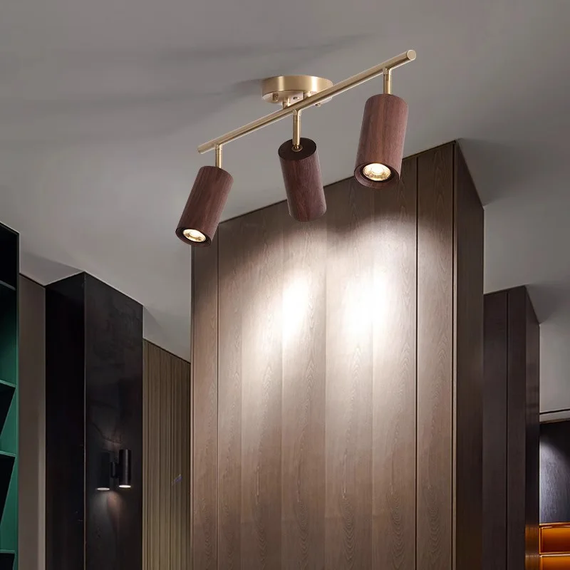 Walnut Wood Brass Spotlight Ceiling Light Fixture, Living Room Light for Dining Room, Kitchen Island, Corridor aisle, bedroom - Image 3