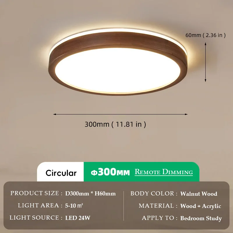 Walnut Wood Ceiling light, Wabi-sabi Simple Modern Vintage style, Bedroom lighting for Bathroom, Bedroom, dining room, Study - Image 7